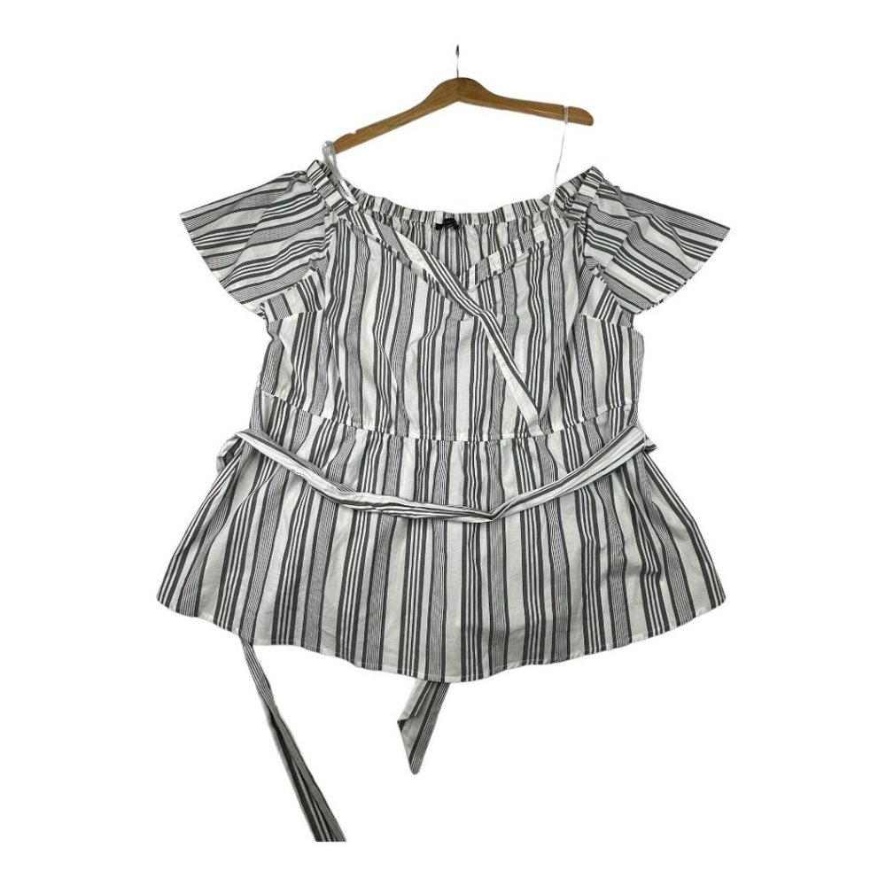 Lane Bryant Striped Off the Shoulder Blouse‎ size 24 Blue/White